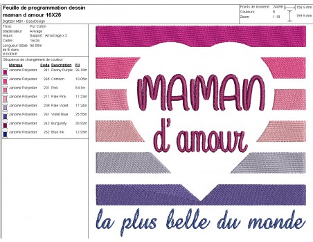 Motif de broderie machine  coeur maman d'amour