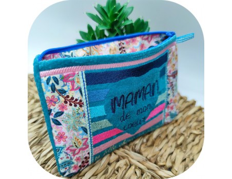 Motif de broderie machine ITH trousse maman de mon coeur