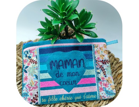 Motif de broderie machine ITH trousse maman de mon coeur