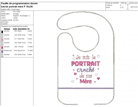 machine embroidery design ITH  bib Portrait spitting father girl