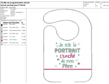 machine embroidery design ITH  bib Portrait spitting father girl