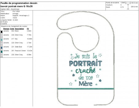 machine embroidery design ITH  bib spitting image mother boy