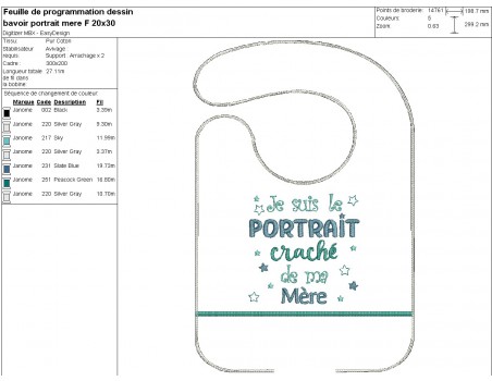 machine embroidery design ITH  bib spitting image mother boy