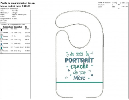 machine embroidery design ITH  bib spitting image mother boy