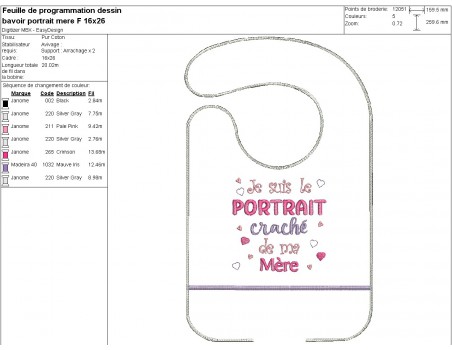 machine embroidery design ITH  bib spitting image mother girl