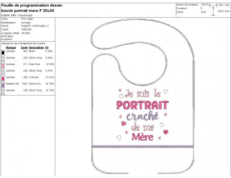 machine embroidery design ITH  bib spitting image mother girl