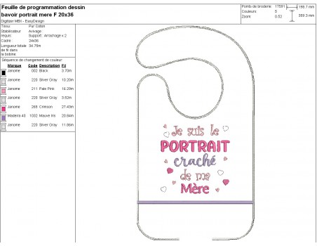 machine embroidery design ITH  bib spitting image mother girl