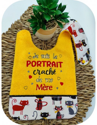 Motif de broderie machine ITH  Bavoir portrait craché mère fille