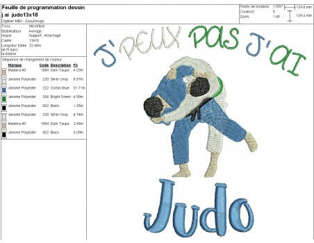 Motif de broderie machine  j'peux pas j'ai judo