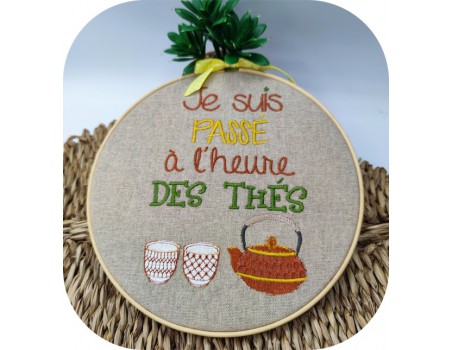 machine embroidery design text tea time for men