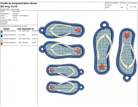 machine embroidery design FSL flip flops