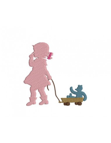 Motif de broderie machine silhouette  fille avec son nounours