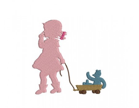 Motif de broderie machine silhouette  fille avec son nounours