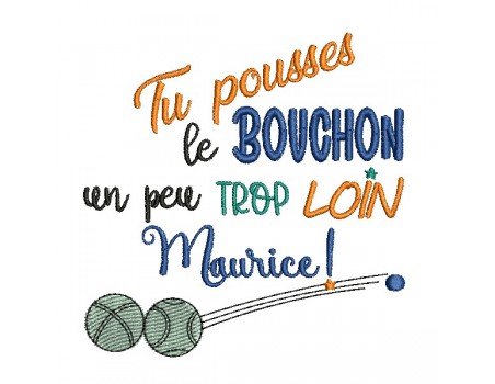 machine embroidery design text Maurice petanque ball