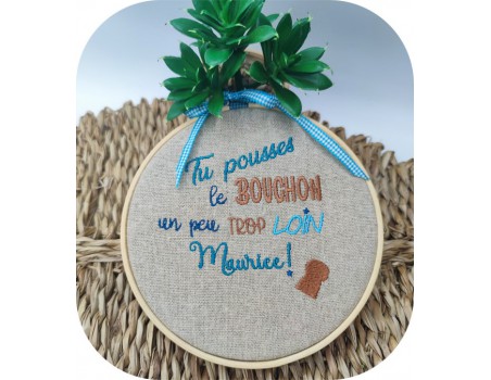 machine embroidery design text Maurice champagne cork