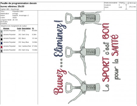 Motif de broderie machine  texte  sport  tires bouchons, buvez, éliminez