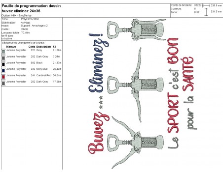 Motif de broderie machine  texte  sport  tires bouchons, buvez, éliminez