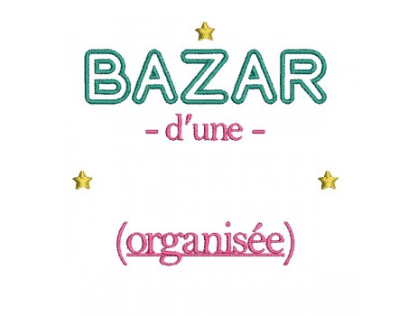 Motif de broderie machine texte bazar personnalisable