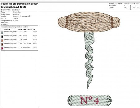 Motif de broderie machine  collection tire bouchon n°4