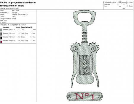 Motif de broderie machine  collection tire bouchon n°1