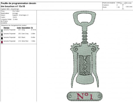 Motif de broderie machine  collection tire bouchon n°1