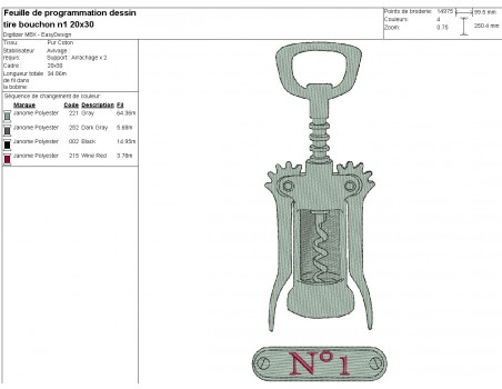 Motif de broderie machine  collection tire bouchon n°1