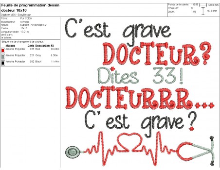 Motif de broderie machine  texte docteur