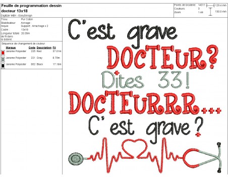 Motif de broderie machine  texte docteur