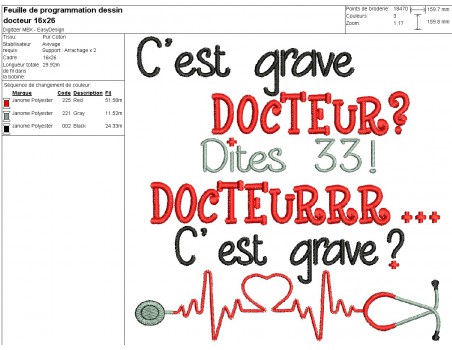 Motif de broderie machine  texte docteur