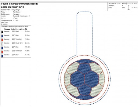 Motif de broderie machine ITH porte clé ballon de hand