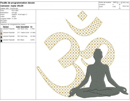 Motif de broderie machine namasté en mylar