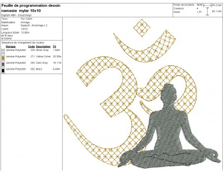 Motif de broderie machine namasté en mylar