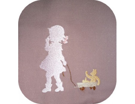 Motif de broderie machine silhouette  fille avec son nounours