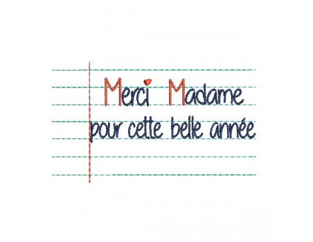 Motif de broderie machine texte  merci Madame   personnalisable