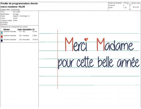 Motif de broderie machine texte  merci Madame   personnalisable