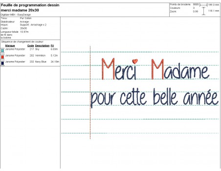 Motif de broderie machine texte  merci Madame   personnalisable