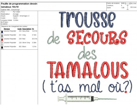 Motif de broderie machine  trousse de secours Tamalous