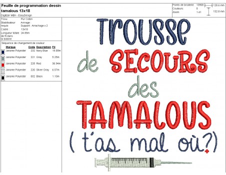 Motif de broderie machine  trousse de secours Tamalous