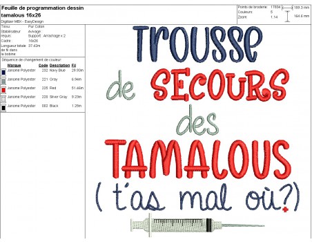 Motif de broderie machine  trousse de secours Tamalous