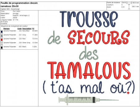 Motif de broderie machine  trousse de secours Tamalous