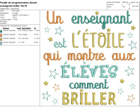 Motif de broderie machine texte enseignant