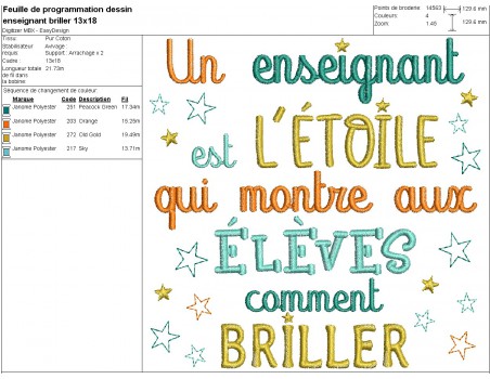 Motif de broderie machine texte enseignant