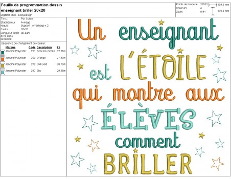 Motif de broderie machine texte enseignant