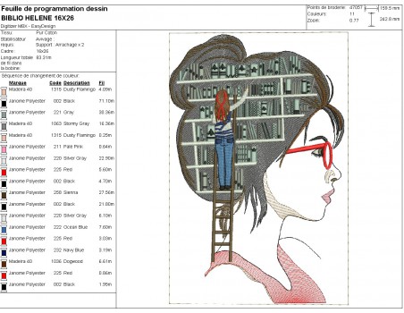 Motif de broderie machine Fille bibliothèque