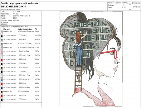 Motif de broderie machine Fille bibliothèque