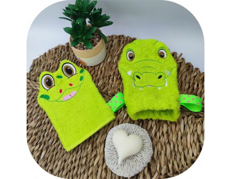 Motif de broderie machine  gant de toilette grenouille ITH