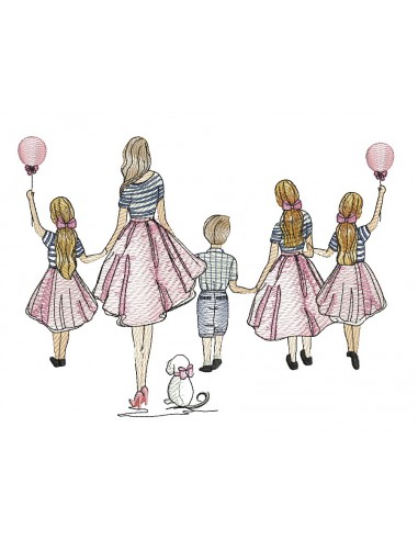 machine embroidery design  rippled mother with  her 3 grown daughters and son