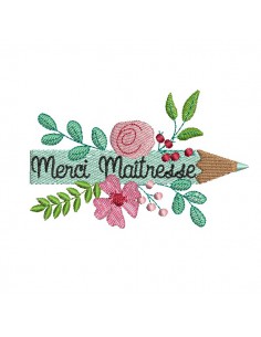 Motif de broderie machine crayon fleuri merci maîtresse
