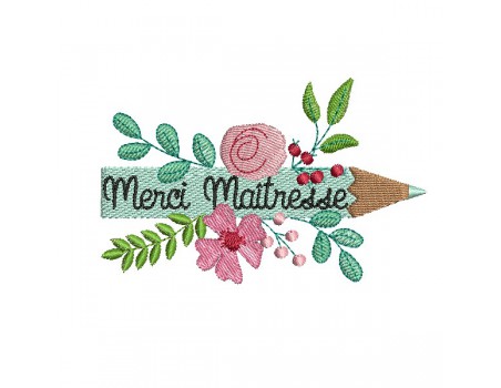 machine embroidery  design floral pencil thank you teacher