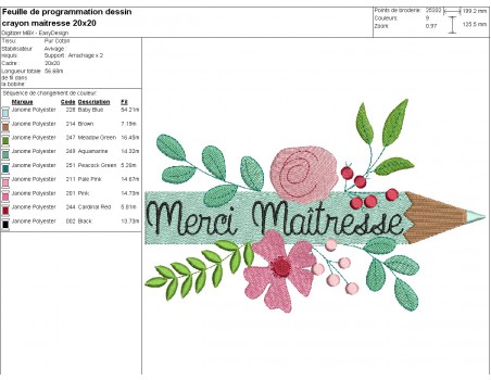 machine embroidery  design floral pencil thank you teacher